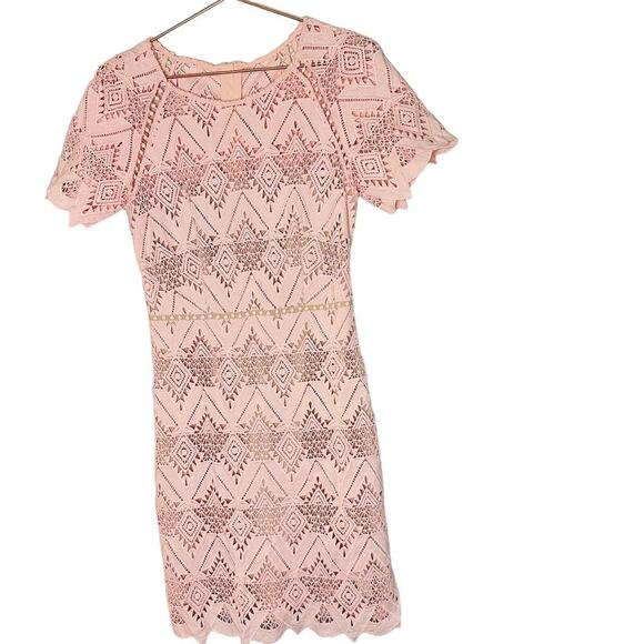 STYLESTALKER Pink Lace Cutout Zipper Exposed Back Midi Dress Size Small - Picture 1 of 10